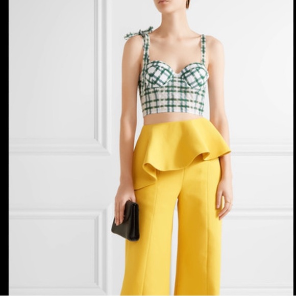 Rosie Assoulin Plaid Green and White Bustier Crop Top Size 10 - Picture 3 of 14